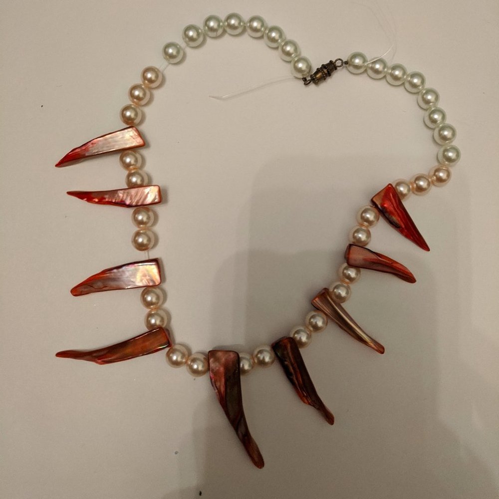 Faux Pearl and Stone Tooth Necklace